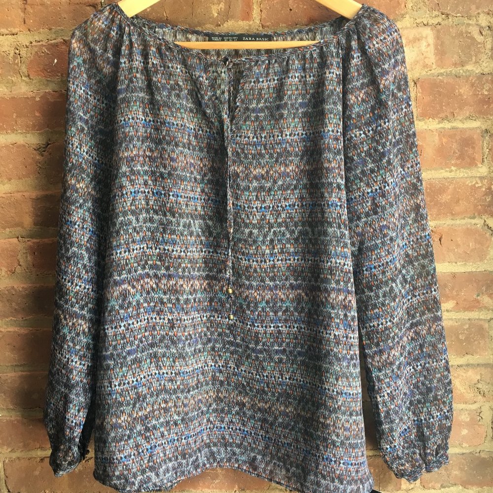 Printed Flowy Blouse with Tie NWT